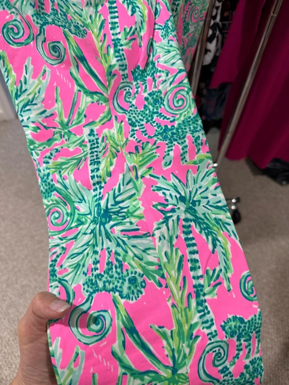 NWOT Lilly Pulitzer Neon Pink Tropical Leaf Print Pants - Picture 7 of 10